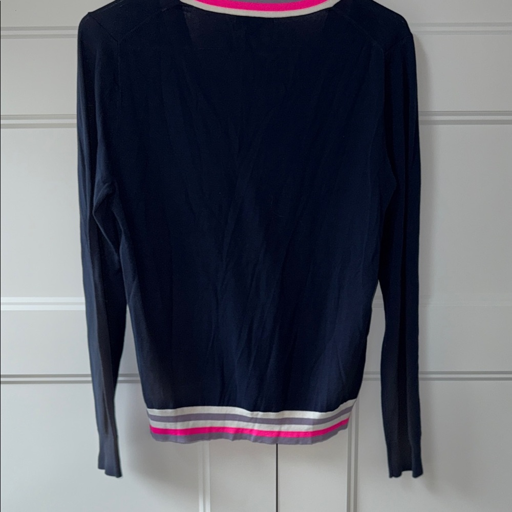 NWT J. Crew Navy Cardigan with Pink Trim - Picture 4 of 6